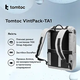 Рюкзак Tomtoc VintPack-TA1 22L Laptop Backpack Light gray 15.6 Inch/22L (TA1M1G1) (TA1M1G1) - мініатюра 9