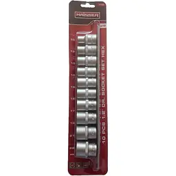 Набір торцевих головок Haisser HEX 1/2" Cr-V 10-22 мм 10 шт. (117788) - мініатюра 2