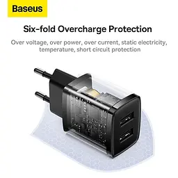 Адаптер Baseus Compact Charger 2U |2USB, 2.1A/10.5W| (CCXJ010201) - мініатюра 10