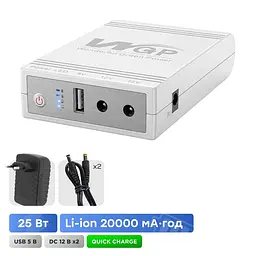Джерело безперебійного живлення з блоком живлення Mini UPS WGP UPS103C Quick Charge 20000mAh 5V/12V/12V, Li-ion 4*5Ah, для роутера та оптичного терміналу. Блок живлення 12/3А (36W) (42-00317) - мініатюра 1