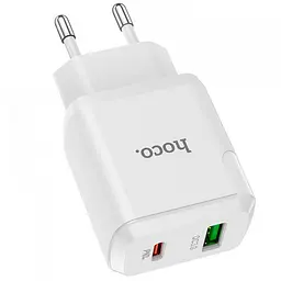 Мережевий зарядний пристрій 1 USB + Type-C Hoco N5 PD20W +QC 3.0 3 A White + Cable Type-C to Type-C - мініатюра 2