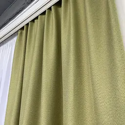 Льняні блекаут штори оливкового кольору 2шт. 150х270 з білим шифоновим тюлем 400х270, на тасьмі ALBO pbe0052634 - мініатюра 6