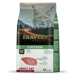Сухий корм для стерилізованих котів Bravery Chicken Adult Cat Sterilized з куркою 600 г