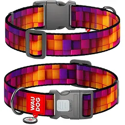 Нашийник для собак нейлоновий Waudog Nylon з QR паспортом Куби 3Д XXL 3.5х46-70 см