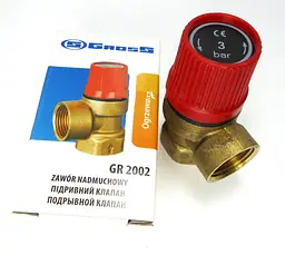 Клапан запобіжний Gross GR2002 для систем опалення 1/2" ВВ 3,0 бар 30412 - мініатюра 4