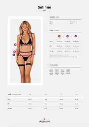 Комплект білизни Obsessive Selinne 3-pcs set XS/S Black, бюстгальтер, стрінги пояс для панчіх - мініатюра 5