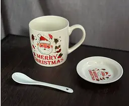Чашка новорічна Elisey 9150-005-1 Merry Christmas керамічна з ложкою та блюдцем 350 мл Білая - мініатюра 3