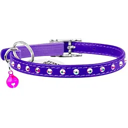 Нашийник для котів Waudog Glamour шкіряний з еластичною вставкою та стразами 22-30х0.9 см фіолетовий