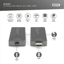 Digitus Бездротовий USB-C > HDMI, 4K UHD, 30 м - мініатюра 2