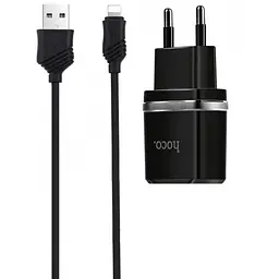 Мережевий зарядний пристрій 2USB Hoco C77A 2.4A Black + USB Cable iPhone X