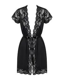 Сатиновий відкритий пеньюар на поясі Obsessive 810-PEI-1 peignoir black чорний S/M - мініатюра 5