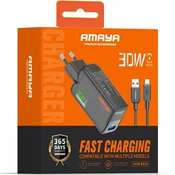 МЗП Amaya E82D QC3.0 30W (1USB-A) + кабель USB to Type-C Black - мініатюра 2