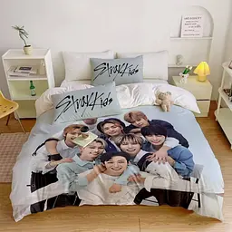 Постільна білизна Stray Kids комплект 3D мікросатин полуторний наволочки 70×70 см