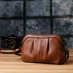 Жіноча сумка з драпіруванням з натуральної шкіри Vintage 22895 коричнева - мініатюра 7