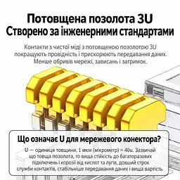 Штекери Ethernet UGREEN NW111 10 шт. модульні конектори RJ45 8P8C екрановані Cat6 FTP для мережі 1000 Мбіт/с тризубчасті позолочені контакти 3U кліщі для обтискання потрібно придбати окремо для кабелю із зовнішнім діаметром оболонки до 6,5 мм для одножильних і багатожильних провідників (20333) - мініатюра 8