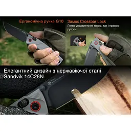 Ніж складаний кишеньковий Ruike P856-K, (7.9 см) 14C28N / G10 сірий - мініатюра 7
