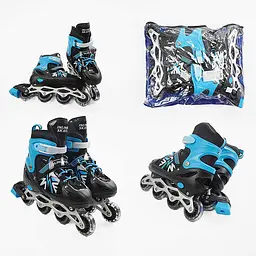 Роликові ковзани, розмір 39-43, PVC колеса, устілка 24-27 см, синій, INLINE SKATE, 44630-L