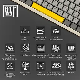 Клавіатура Epomaker Shadow-S Mulan White механічна бездротова (SHS-W-M) - мініатюра 12