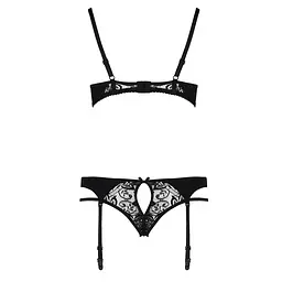 Комплект білизни Passion PAULINE SET XXL/XXXL, black, стрепи, ліф, стрінги і пояс для панчох - мініатюра 6