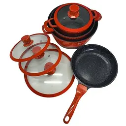 Набір каструль Higher Kitchen НК-324 з гранітним антипригарним покриттям та сковородою червоний (42864-НК 324R_2356) - мініатюра 6