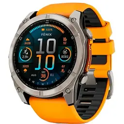 Смарт-годинник Garmin Fenix 8 47mm AMOLED Sapphire Titanium w. Spark Orange/Graphite Silicone Band (010-02904-10/11)