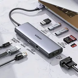 Док-станція USB3.1 Type-C --> HDMI/VGA/USB 3.0х3/RJ45/SD/TF/PD/3,5мм TRRS 100W 10-in-1 CM498 Ugreen - мініатюра 3