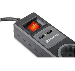 Мережевий фільтр Real-EL RS-3 USB CHARGE 1.8m Black UAH (EL122500001) - мініатюра 4