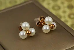 Сережки гвоздики Xuping Jewelry трійця перлів 9 мм золотисті - мініатюра 2
