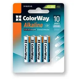 Батарейка AAA (LR03), лужна, СolorWay Alkaline Power, 4 шт, 1.5V, Blister (CW-BALR03-4BL)