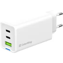 Зарядний пристрій ColorWay GaN Mini 65W PD Port PPS USB (USB-2C1A) white (CW-CHS058PD-WT)