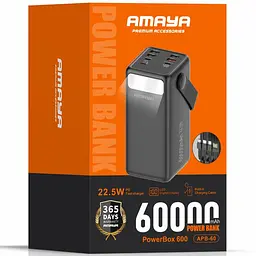 Портативний ЗП Power Bank Amaya APB-60 22.5W flashlight with cable 60000 mAh Black - мініатюра 2