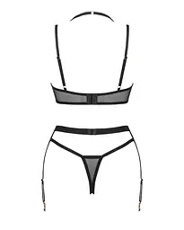 Комплект білизни Obsessive Selinne 3-pcs set M/L Black, бюстгальтер, стрінги пояс для панчіх - мініатюра 4