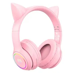 Бездротові ігрові навушники з котячими вушками Onikuma B90 RGB гарнітура з мікрофоном Pink (19117) - мініатюра 5