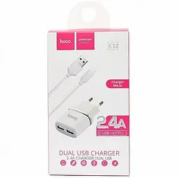 МЗП Hoco C12 Charger + Cable (Micro) 2.4A 2USB Білий - мініатюра 3