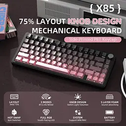 Бездротова клавіатура ATTACK Shark X85 Pink 75% | RGB підсвітка | бокове гравіювання - мініатюра 7