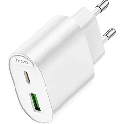 Мережевий зарядний пристрій Hoco C109A Fighter 20W USB-A + USB-C White [161691] - мініатюра 2
