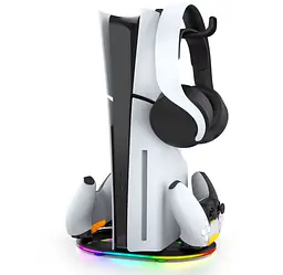 Вертикальна підставка для PS5 Slim iPega із тримачем для навушників DualSense на 2 геймпада Чорний ( hub_i0gmq3 ) - мініатюра 2
