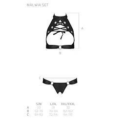 Комплект, відкритий топ та трусики з екошкіри з люверсами Passion MALWIA SET with Open Bra S/M black - мініатюра 5