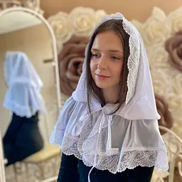 Жіночий палантин для відвідування храму, церкви, монастиря, обряду хрещення, вінчання мереживна шифонова хустка на голову Ніжність перлин 80*120 см Betis білий