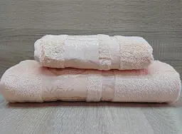 Набір турецьких бамбукових махрових рушників Zeron 50х90+70х140 Bamboo Agaс Desen персиковий 2