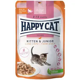 Вологий корм Happy Cat Beutel Kitten Junior L-Ente шматочки в cоусі для кошенят з качкою 85 г