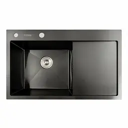 Кухонна мийка чорна PVD 78x48 L Platinum Handmade (два отвори, круглий сифон 3,0/0,8), Чорний