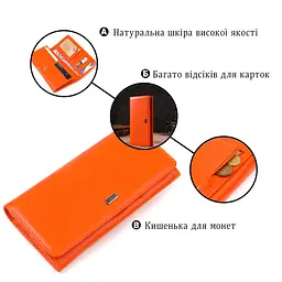 Великий жіночий гаманець із натуральної зернистої шкіри Canpellini 21710 помаранчевий - мініатюра 4