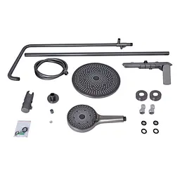 Душова система універсальна Qtap Slavonice на три споживача (з виливом) QTSLA111GMB45905 Gunmetal Black PVD, Шліфований чорний хром - мініатюра 12