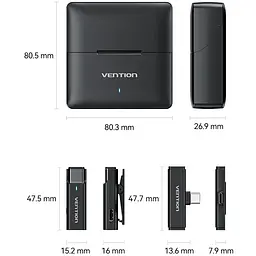 Бездротовий подвійний петличний мікрофон Vention USB-C 2-Pack Wireless Lavalier with Charging Case - мініатюра 3