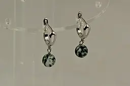 Сережки No Name підвіски кульки агат моховий 2,8 см 8 мм сріблясті
