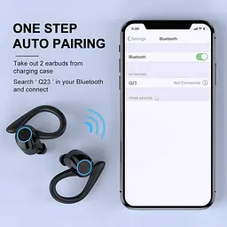 Бездротові спортивні Bluetooth навушники TWS Q23 Pro водонепроникні з сенсорами і мікрофоном Чорні - мініатюра 6