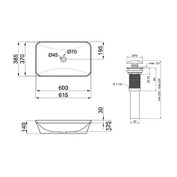 Умивальник Qtap Scorpio врізний прямокутний 610x380x150 мм White + донний клапан PU02, Білий - мініатюра 2
