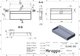 Умивальник Miraggio ISLAND 800 (0001763) Miramarble, Глянцевий, Накладний/Підвісний, Білий - мініатюра 2