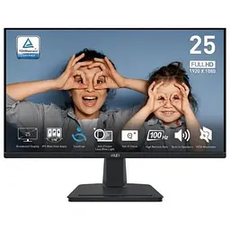 Монітор 24.5" MSI PRO MP251 WLED, IPS, 1920x1080 (16:9), 1 мс, 100 Гц, 300 кд/м², 1300:1, HDR400, 178°/178°, VGA/HDMI чорний